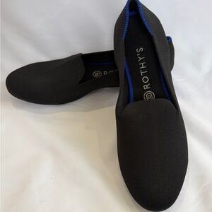 Rothy’s Jet Black Knit Slip On Loafers Blue Trim Women's Size 10